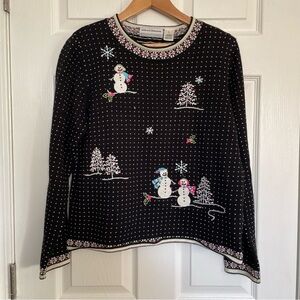 Victoria Jones Women’s Christmas Black Cardigan Sweater Beaded Sequin‎ size XL
